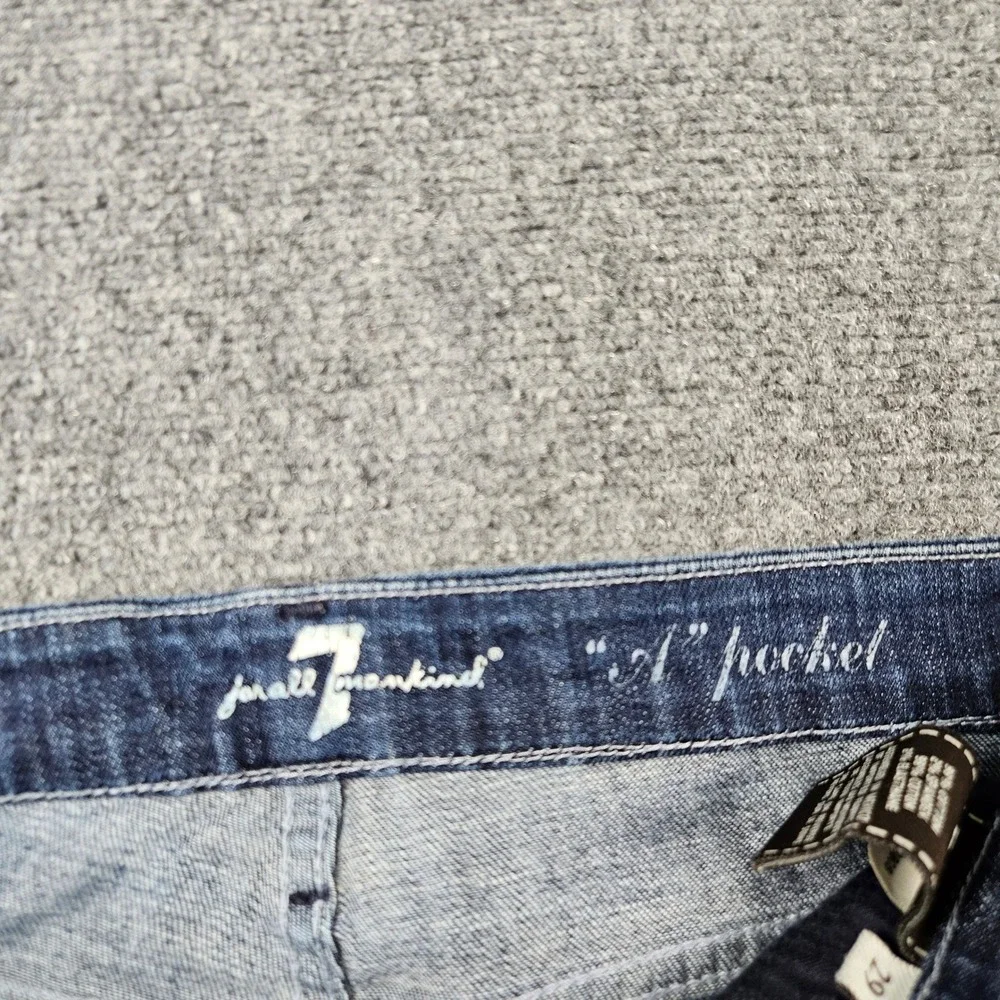 7 For All Mankind A Pocket Flare Jeans Dark Wash Distressed Crystal Size 29